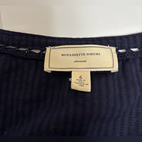 Anthropologie Moulinette Soeurs navy blue size 6 seersucker eyelet bohemian boxy - Picture 11 of 16